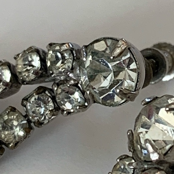 Vintage 1950s Art Deco Clear Crystal Rhinestone Earrings Dangle - Picture 5 of 8